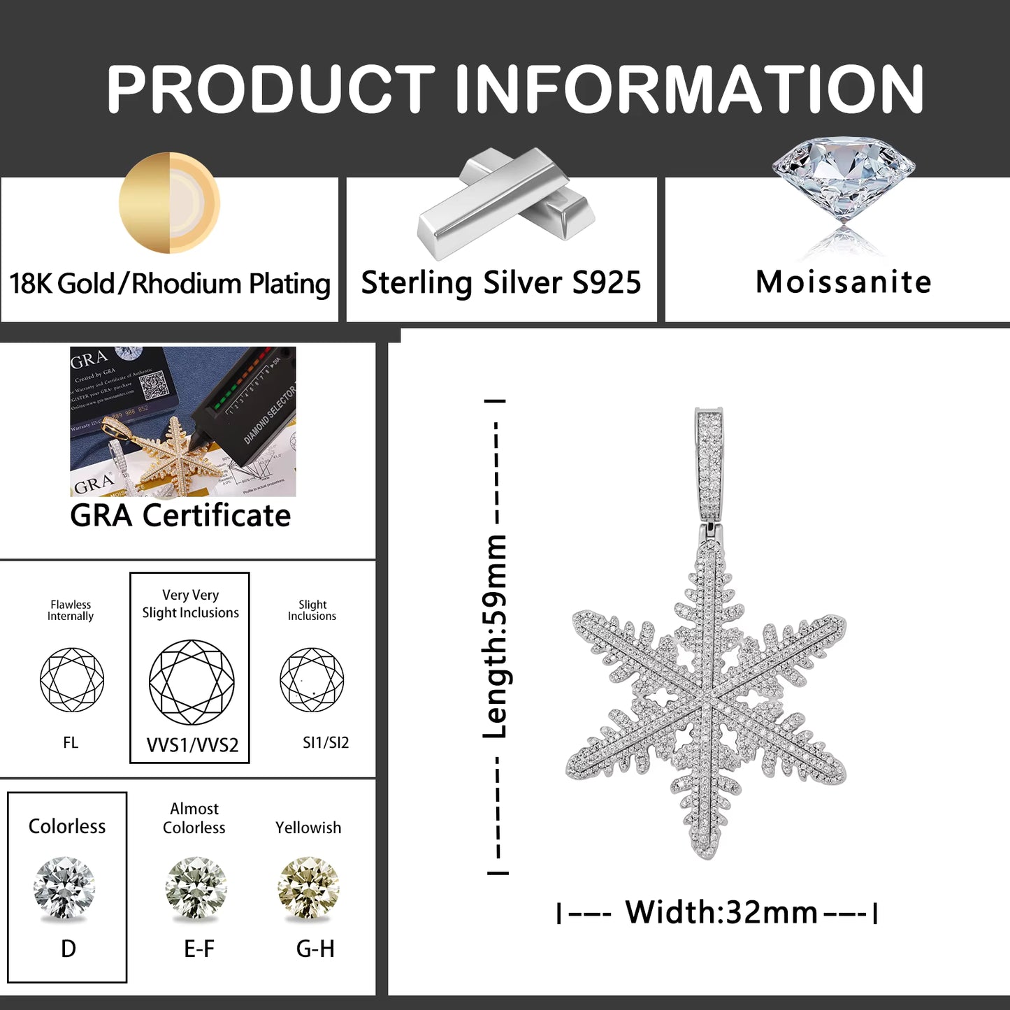 VVS Moissanite & 925 Sterling Silver - Snowflake Iced Out