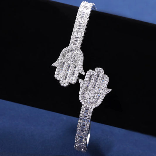 VVS Moissanite & 925 Sterling Silver - Fatimas Hand Bangle Bracelet